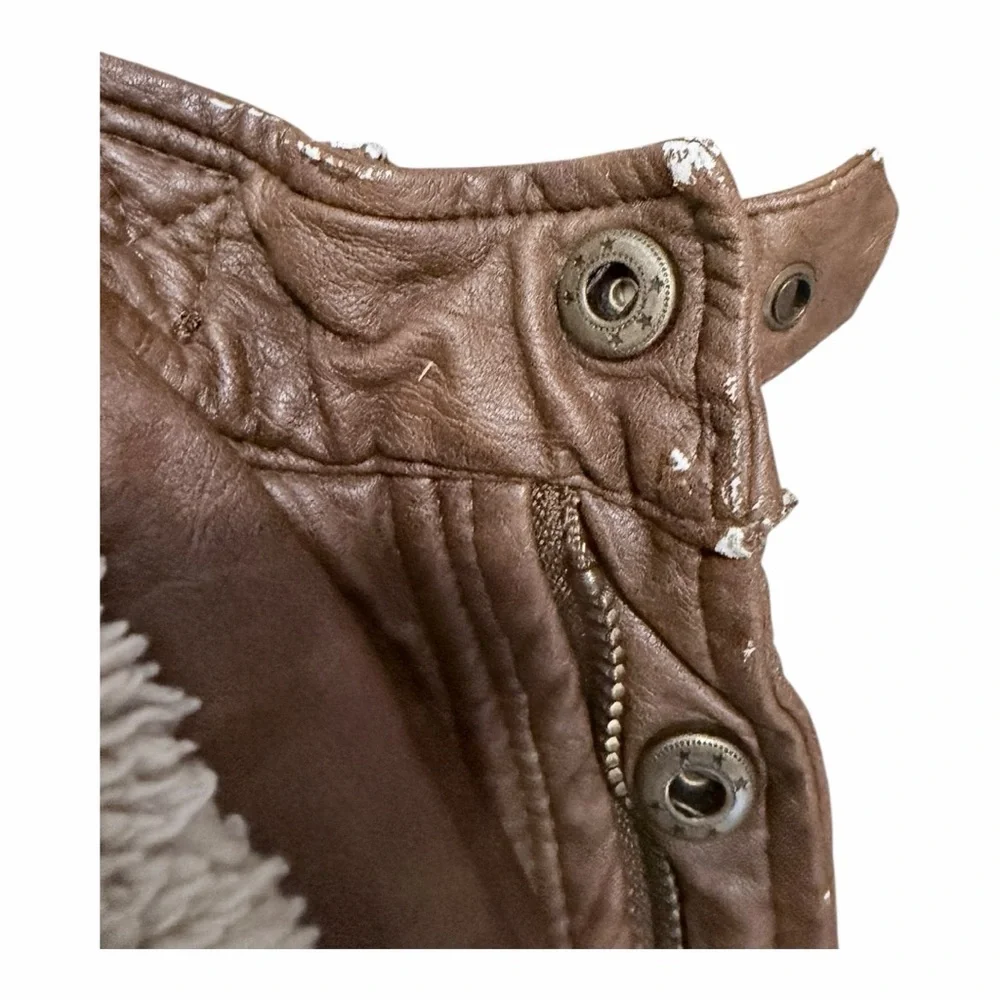 Kids first wave faux Brown Leather bomber/motto‎ Jacket Sherpa lined
